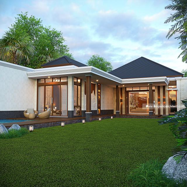 Desain Tampak Detail Belakang Rumah Villa Bali Modern 1 Lantai Bapak ASM di Musi Banyuasin, Sumatera Selatan