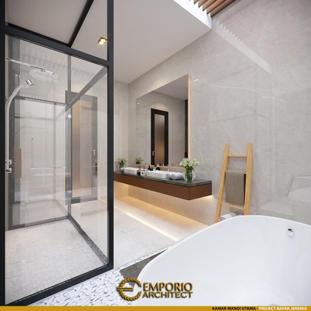 Desain Kamar Mandi Utama Rumah Modern 1 Lantai Bapak Jeremia di Pekanbaru, Riau 