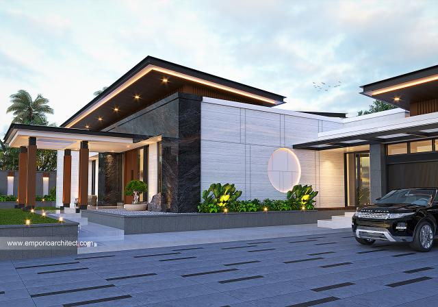 Desain Tampak Detail Depan Rumah Modern 1 Lantai Ibu DNI dan Bapak JMI di Bandar Lampung