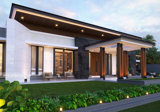 Desain Tampak Detail Depan 2 Rumah Modern 1 Lantai Ibu DNI dan Bapak JMI di Bandar Lampung