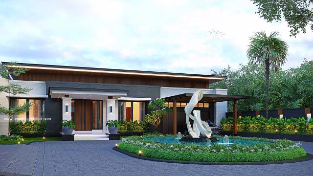 Desain Tampak Depan 2 Rumah Modern 1 Lantai Bapak RDY II di Kalimantan Tengah