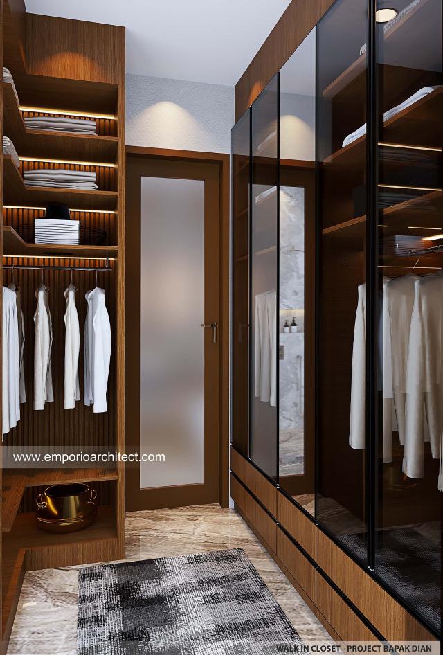 Desain Walk In Closet Rumah Modern 1 Lantai Bapak DDA di Bandung