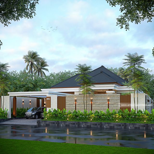 Desain Tampak Depan Dengan Pagar Rumah Modern 1 Lantai Bapak E di Kalimantan Tengah