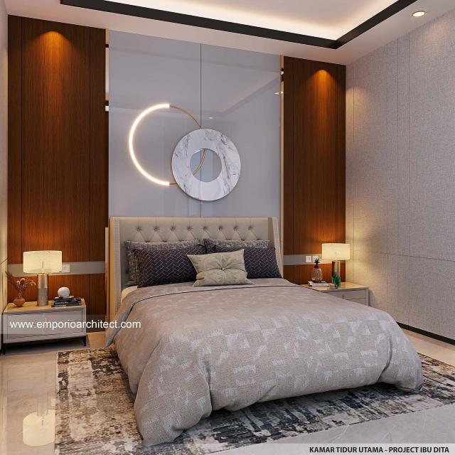 Desain Kamar Tidur Utama Rumah Modern 1 Lantai Ibu DT di Purwakarta