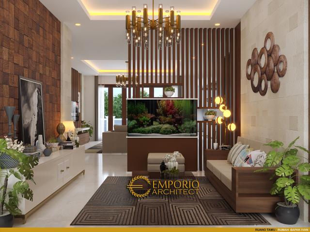 Desain Ruang Tamu Rumah Villa Bali Modern 1 Lantai Bapak Ivan di Pangkalan Bun, Kotawaringin Barat, Kalimantan Tengah