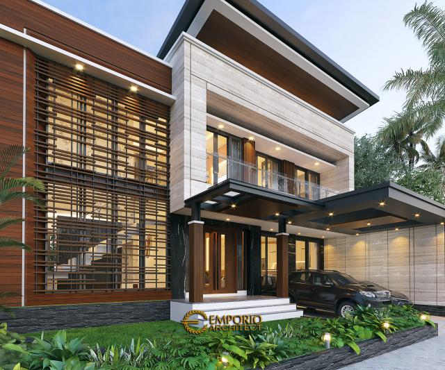 Desain Tampak Detail Depan Rumah Modern 2 Lantai Bapak Yandra di Padang, Sumatera Barat