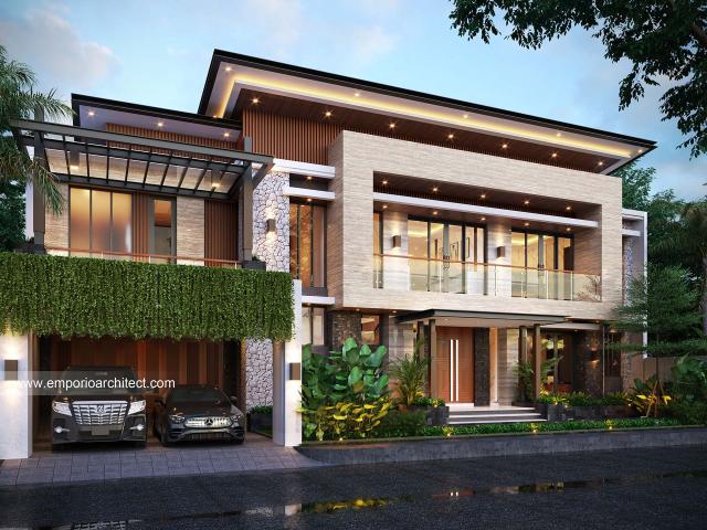 Desain Tampak Depan 2 Rumah Modern 2 Lantai Ibu SLD di Kutai, Kalimantan Timur