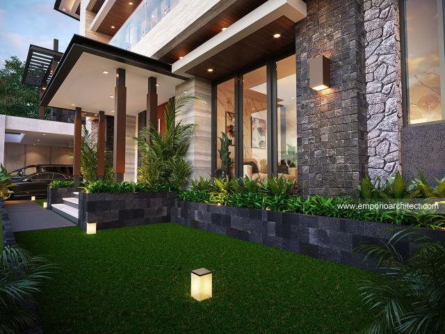 Desain Tampak Detail Depan 2 Rumah Modern 2 Lantai Ibu SLD di Kutai, Kalimantan Timur