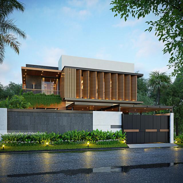 Desain Tampak Depan Dengan Pagar Rumah Modern 2 Lantai Bapak TFQ di Surabaya