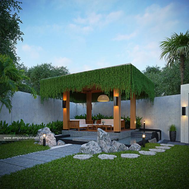 Desain Area Gazebo Rumah Modern 2 Lantai Bapak TFQ di Surabaya