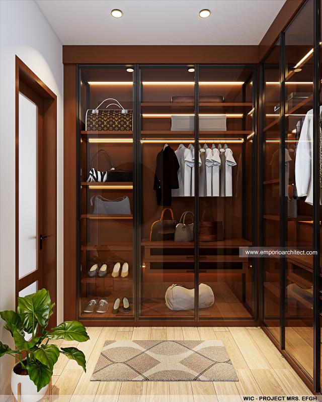 Desain Walk In Closet Rumah Modern 2 Lantai Mrs. EFGH di Pekanbaru, Riau