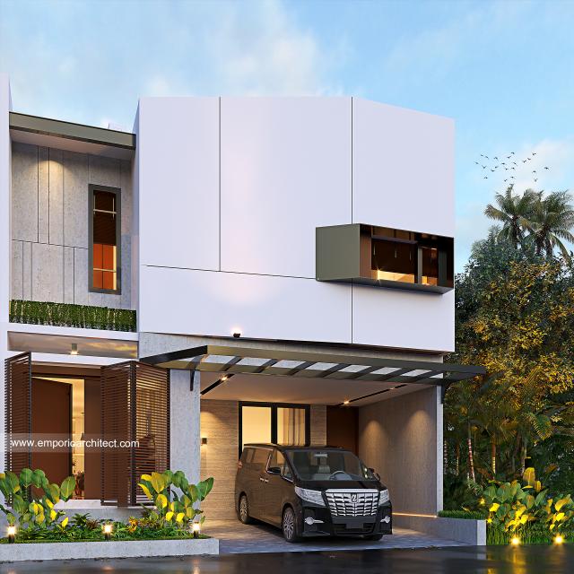 Desain Tampak Depan 2 Rumah Modern 2 Lantai Mrs. EFGH di Pekanbaru, Riau