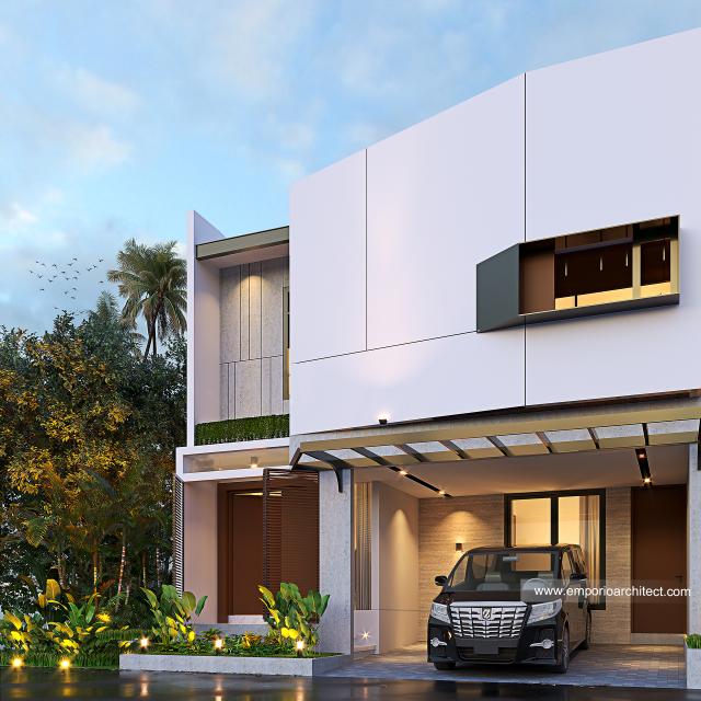 Desain Rumah Modern 2 Lantai Mrs. EFGH di Pekanbaru, Riau - Tampak Depan