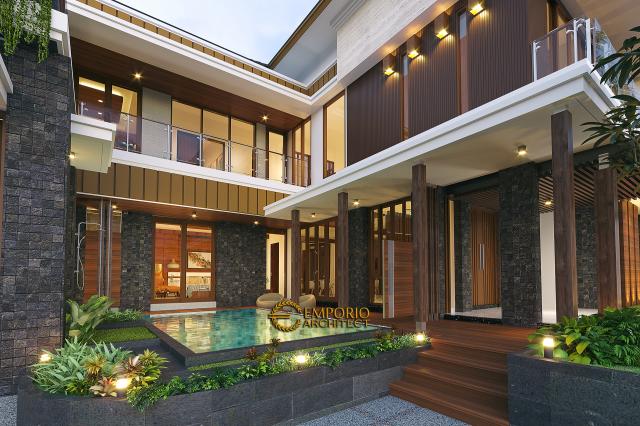 Desain Tampak Detail Depan 2 Rumah Modern 2 Lantai Bapak KR di Yogyakarta