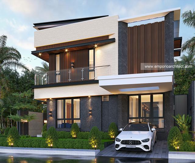 Desain Tampak Samping Rumah Modern 2 Lantai Bapak HND di Surabaya