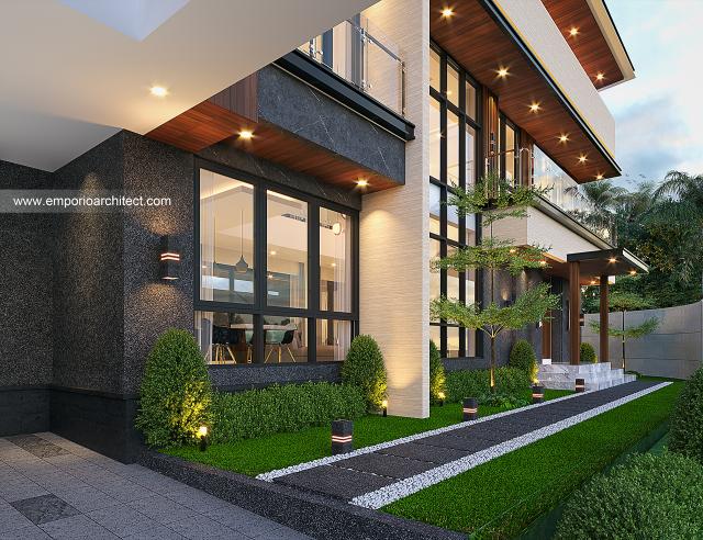 Desain Tampak Detail Depan Rumah Modern 2 Lantai Bapak HND di Surabaya