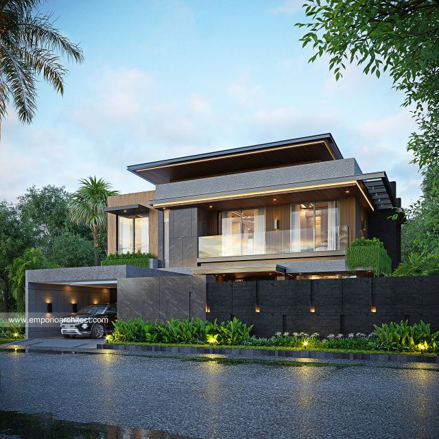 Desain Tampak Depan Dengan Pagar Rumah Modern 2 Lantai Bapak ASD di Lombok