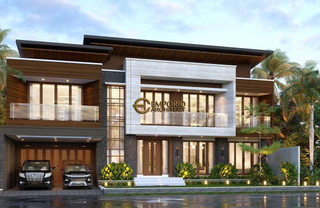 Desain Rumah Modern 2 Lantai Bapak Bambang di Solo (Surakarta), Jawa Tengah - Tampak Depan