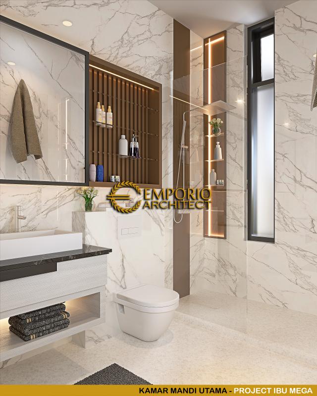 Desain Kamar Mandi Utama Rumah Modern 2 Lantai Ibu Mega di Palembang