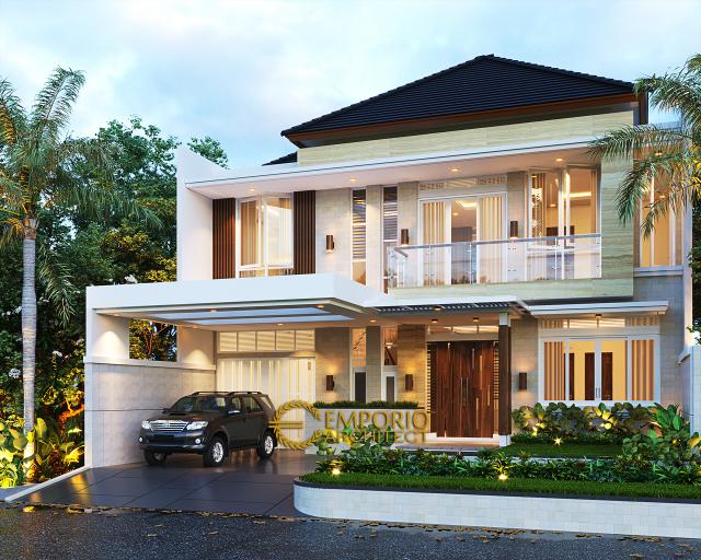 Desain Rumah Modern 2 Lantai Ibu Hani di Bogor, Jawa Barat - Tampak Depan Tanpa Pagar