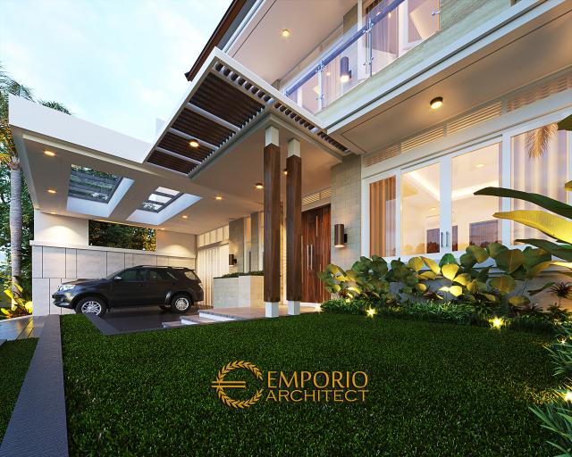 Desain Tampak Detail Depan Rumah Modern 2 Lantai Ibu Hani di Bogor, Jawa Barat