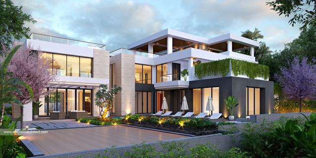 Desain Tampak Belakang Rumah Modern 2 Lantai Ibu Merry di Badung, Bali