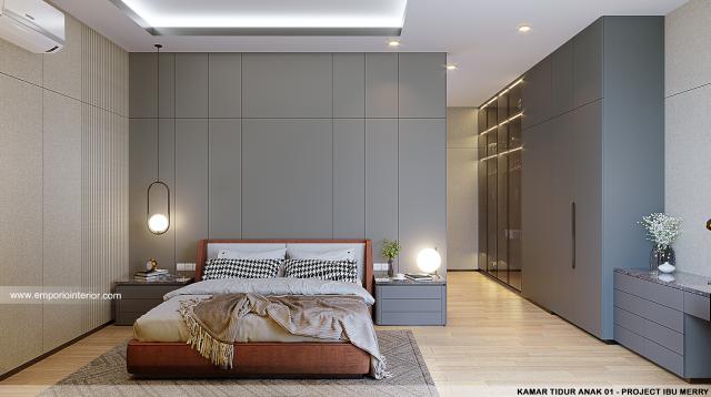 Desain Kamar Tidur Anak 1 Rumah Modern 2 Lantai Ibu Merry di Badung, Bali