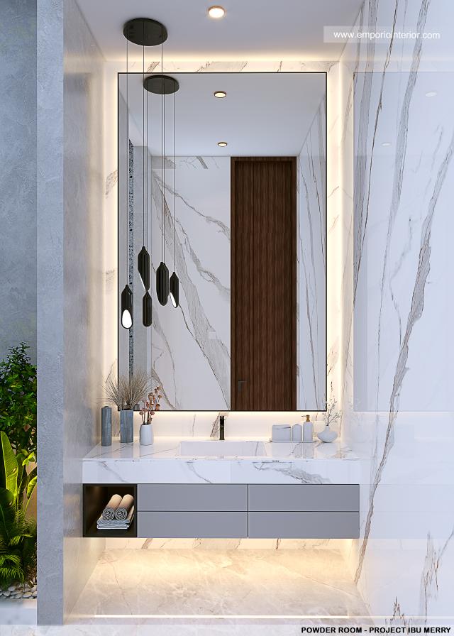 Desain Powder Room Rumah Modern 2 Lantai Ibu Merry di Badung, Bali