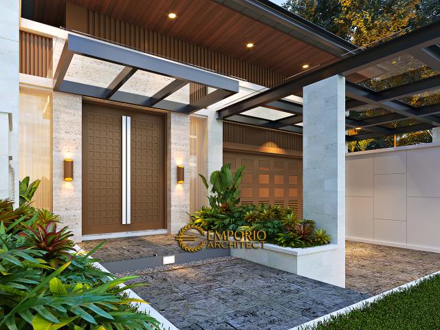 Desain Tampak Detail Depan Rumah Modern 2 Lantai Mr. N di Makassar