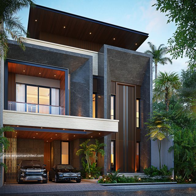 Desain Tampak Depan 3 Rumah Modern 2 Lantai Bapak NHT di Bekasi