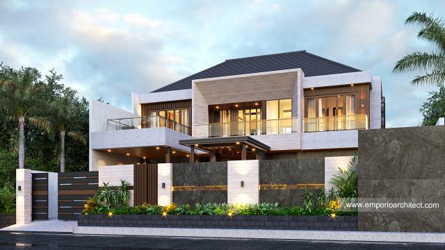 Desain Tampak Depan Dengan Pagar Rumah Modern 2 Lantai Bapak GLG di Lampung