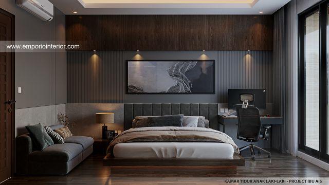 Desain Kamar Tidur Anak Laki-laki Rumah Modern 2 Lantai Ibu A di Jakarta