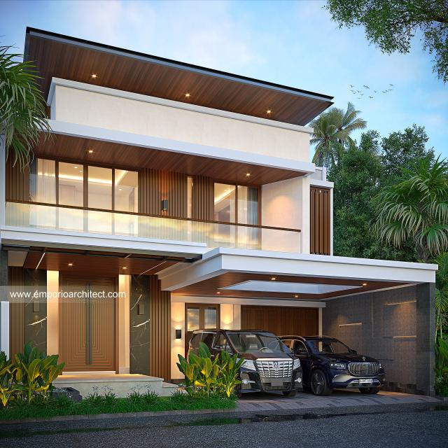 Desain Tampak Depan 2 Rumah Modern 2 Lantai Bapak YDH di Bandung