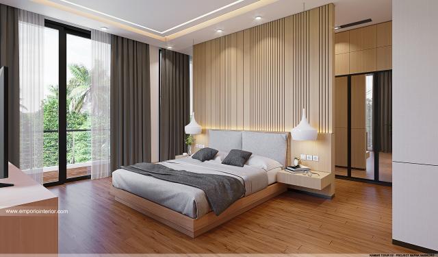 Desain Kamar Tidur 2 Rumah Modern 2 Lantai Bapak SKR di Badung, Bali