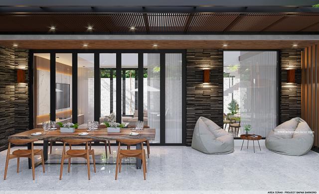 Desain Area Teras Rumah Modern 2 Lantai Bapak SKR di Badung, Bali