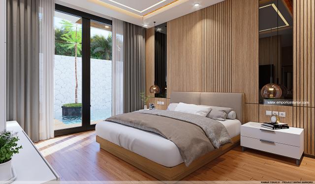 Desain Kamar Tidur 1 Rumah Modern 2 Lantai Bapak SKR di Badung, Bali