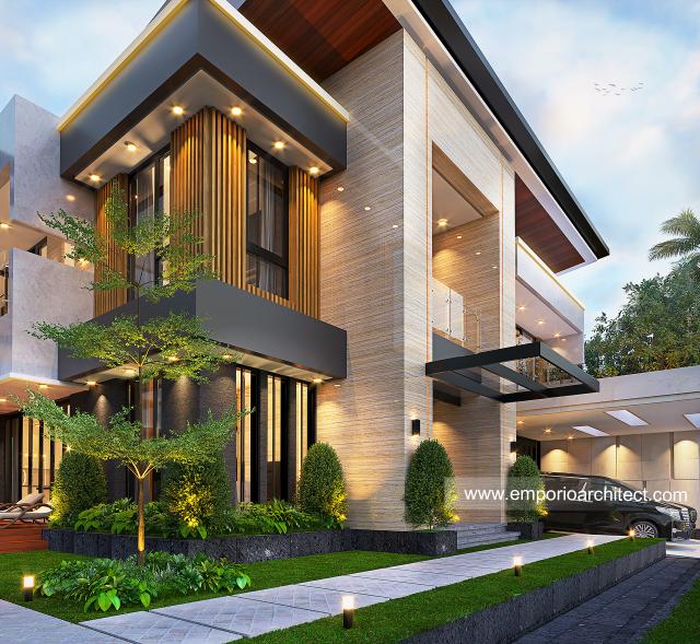 Desain Tampak Detail Depan Rumah Modern 2 Lantai Bapak RDY di Lampung