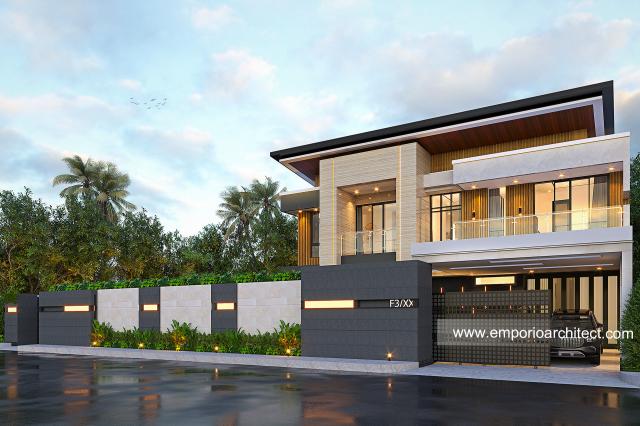 Desain Tampak Depan Dengan Pagar Rumah Modern 2 Lantai Bapak RDY di Lampung