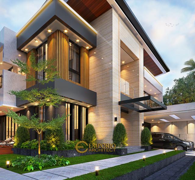 Desain Tampak Detail Depan Rumah Modern 2 Lantai Bapak RDY di Lampung