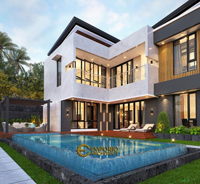 Desain Tampak Detail Samping Rumah Modern 2 Lantai Bapak RDY di Lampung