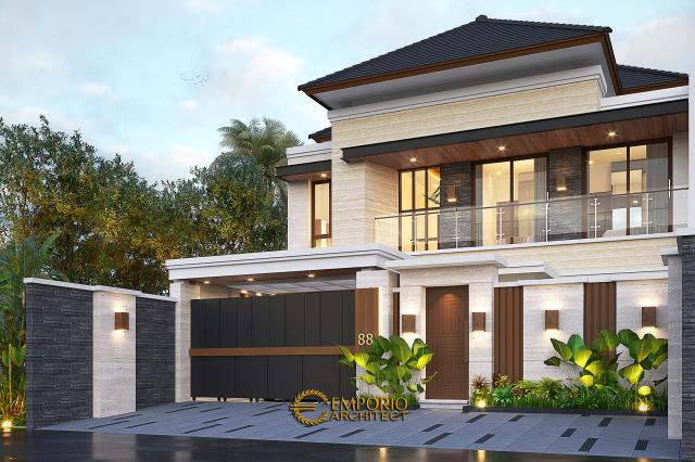 Desain Tampak Depan Dengan Pagar Rumah Modern 2 Lantai Ibu Andung di Yogyakarta