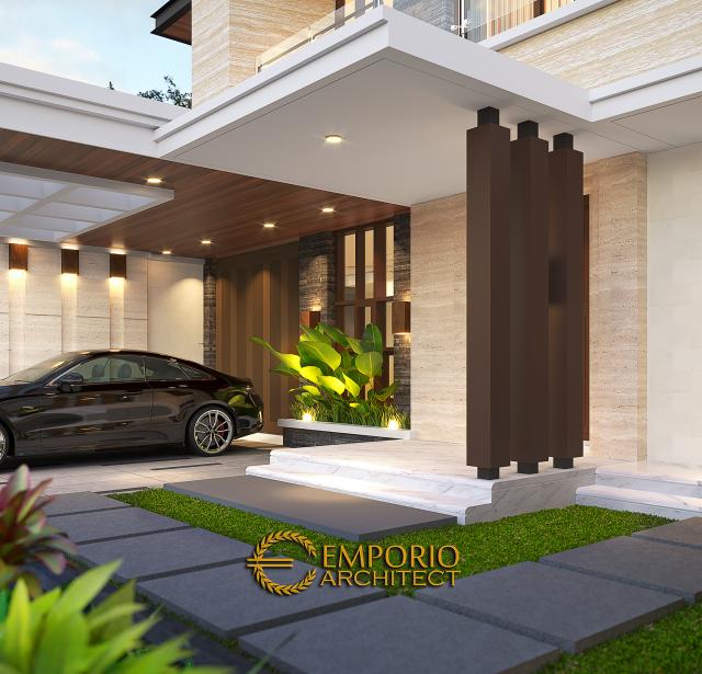 Desain Tampak Detail Depan Rumah Modern 2 Lantai Ibu Andung di Yogyakarta