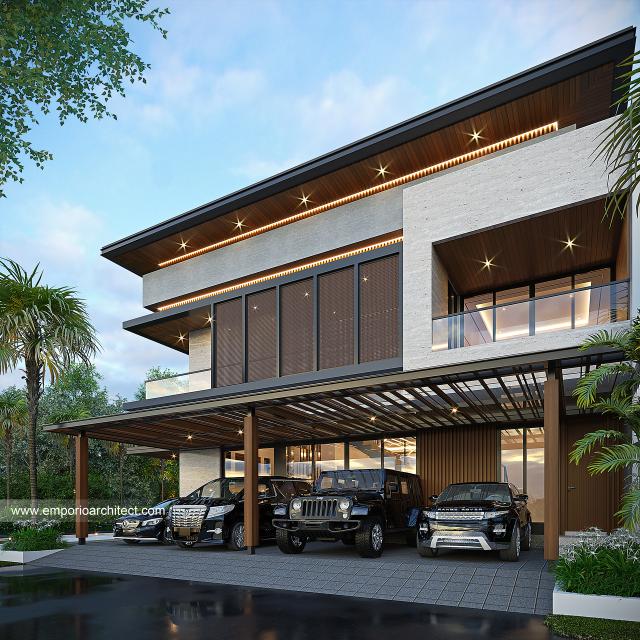 Desain Tampak Samping Rumah Modern 2 Lantai Bapak YKV di Alam Sutera, Tangerang