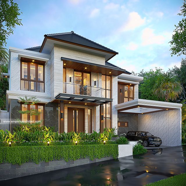 Desain Tampak Depan 2 Rumah Modern 2 Lantai Ibu EI di Nusa Dua, Bali