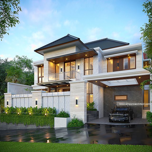 Desain Tampak Depan Dengan Pagar Rumah Modern 2 Lantai Ibu EI di Nusa Dua, Bali