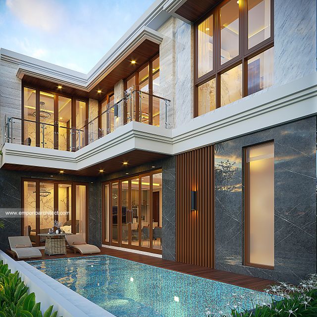 Desain Tampak Detail Belakang Rumah Modern 2 Lantai Ibu EI di Nusa Dua, Bali