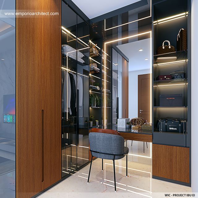 Desain Walk In Closet Rumah Modern 2 Lantai Ibu EI di Nusa Dua, Bali