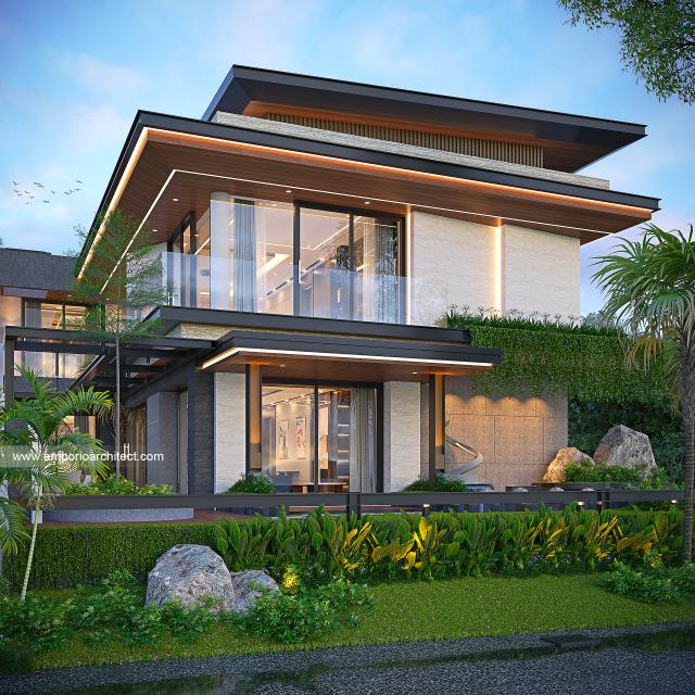 Desain Tampak Samping Rumah Modern 2 Lantai Bapak DNN di Palembang