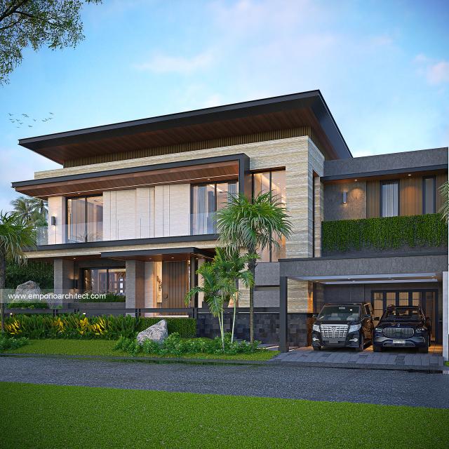 Desain Tampak Depan Rumah Modern 2 Lantai Bapak DNN di Palembang