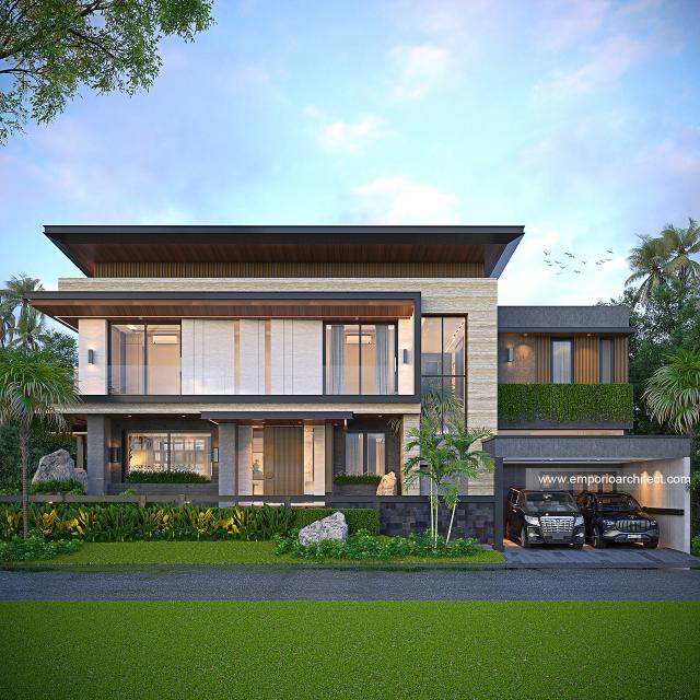 Desain Tampak Depan 2 Rumah Modern 2 Lantai Bapak DNN di Palembang